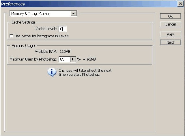 configuración de photoshop